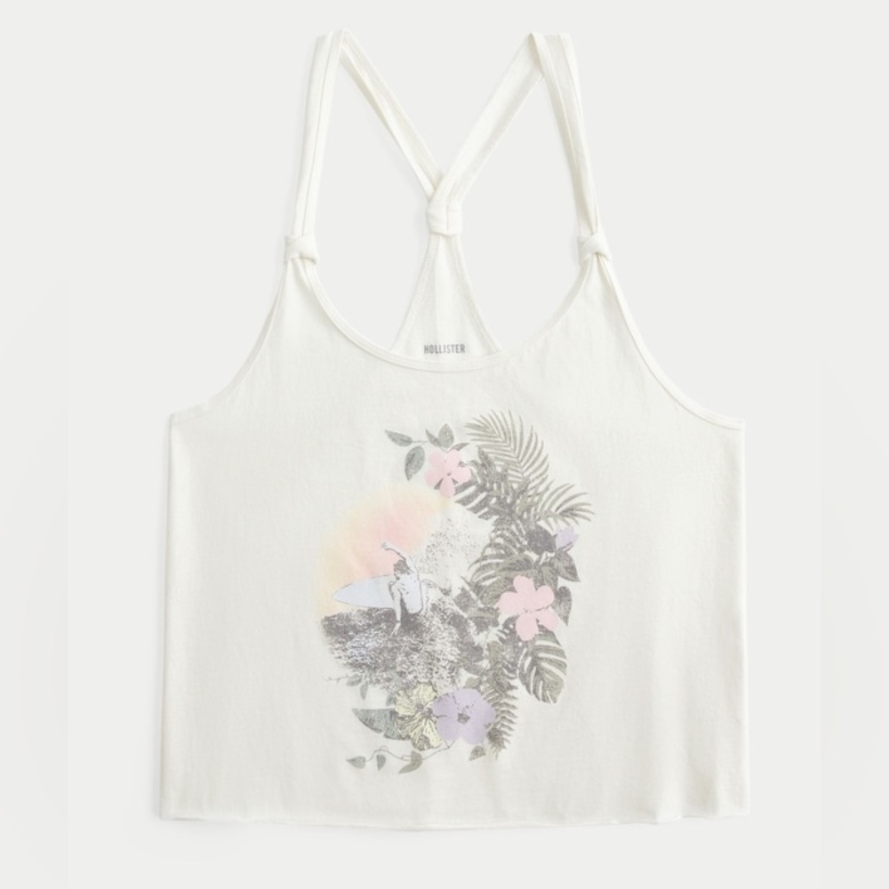 NWT Hollister Women's White Easy Trend Drop Surf Graphic Tank